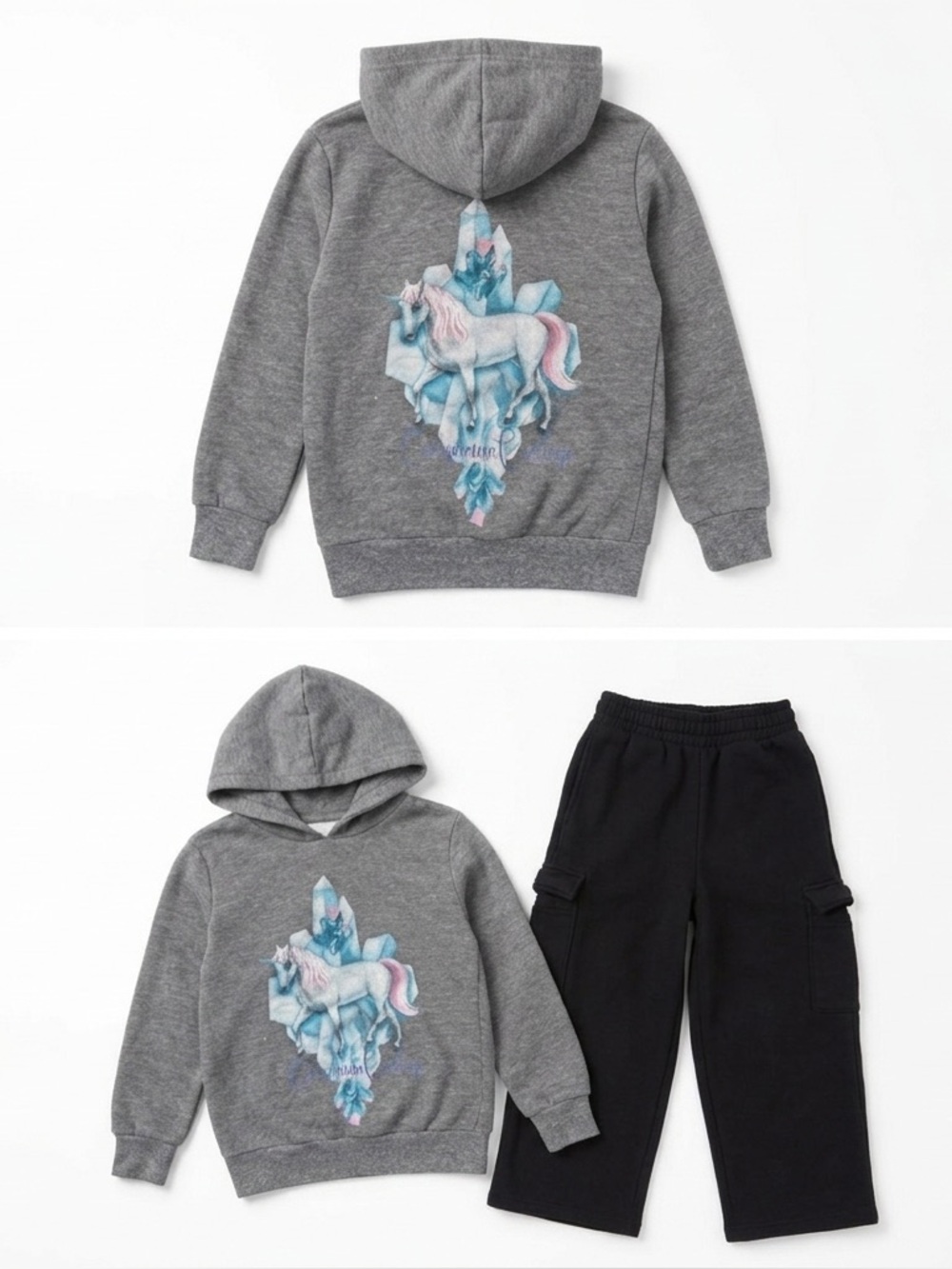 Californian Vintage Gray Zip Hoodie & GAP Kids Black Cargo Joggers Set Girl 6-7